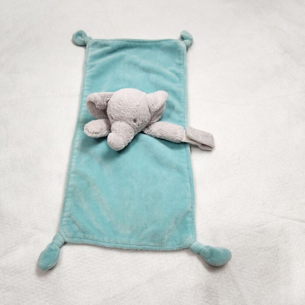 Carter's Rattle Pacifier Holder Lovey Blue Gray Elephant Plush Security Blanket